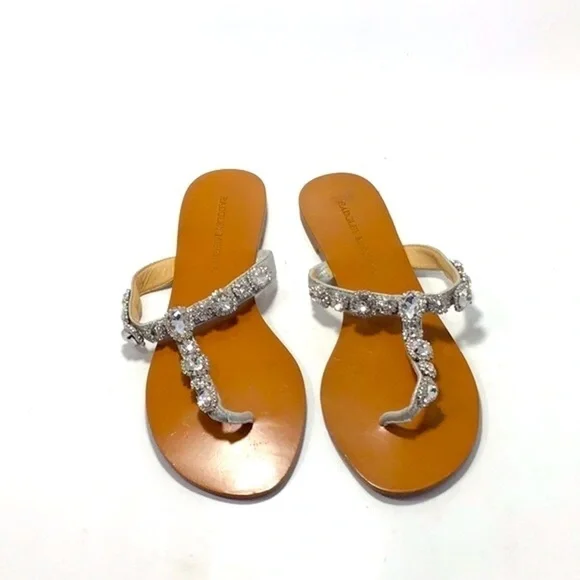 NWT Badgley Mischka Silver Crystal Jeweled Flat Sandals Size 8M - Picture 2 of 13